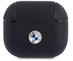BMW natūralios odos dėklas su sidabriniu logotipu, skirtas AirPods 3 - Tamsiai mėlyna