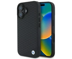 BMW BMHMP16S23RDDK Apple iPhone 16 6.1″ juodos spalvos kietas dėklas Sign Leather Diamond Metal Logo MagSa
