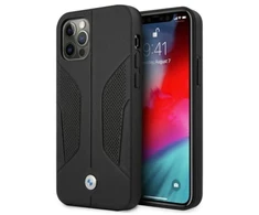 BMW BMHCP12MRSCSK Apple iPhone 12 / 12 Pro 6,1″ juodos spalvos kietas dėklas Leather Perforate Sides