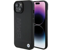 Dėklas BMW BMHCP15MSLLBK Apple iPhone 15 Plus 14 Plus 6.7″ juodos spalvos Leather Hot Stamp