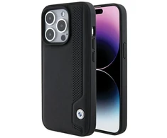 Dėklas BMW BMHCP15X22RBDK Apple iPhone 15 Pro Max 6.1″ juodos spalvos kietas dėklas Leather Mėlyna Dots