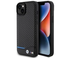 Dėklas BMW BMHCP15M22NBCK Apple iPhone 15 Plus / 14 Plus 6.7″ juodos spalvos Leather Carbon