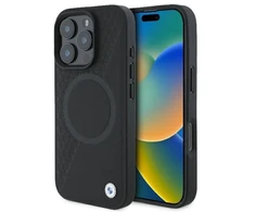 BMW BMHMP16L23RTPK Apple iPhone 16 Pro 6.3″ juodos spalvos kietas dėklas Sign Leather Half Textured And Circle Mag