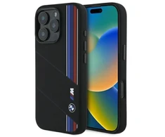 BMW BMHMP16X23SCUK Apple iPhone 16 Pro Max 6.9″ juodos spalvos kietas dėklas Silicone Cut Tricolor Lines MagSafe