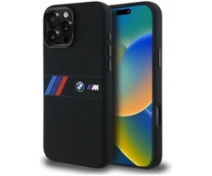 BMW BMHMP16X23SAXK Apple iPhone 16 Pro Max 6.9″ juodos spalvos kietas dėklas Silicone Middle Stripe MagSafe
