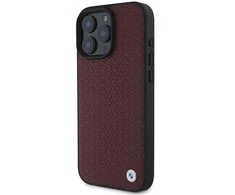 BMW ženklas, rombinis metalinis logotipas, MagSafe“ dėklas iPhone 16 Pro Max“ – raudonas