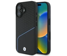 BMW BMHMP16S23RDCLK Apple iPhone 16 6.1″ juodos spalvos kietas dėklas Sign Leather Textured And Line MagSaf