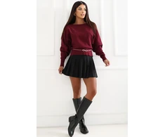 Bordo spalvos megztinis su diržu Italy Moda