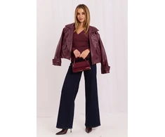 Bordo spalvos rumbuotas megztinis Italy Moda