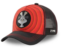 Capslab Looney Tunes Bugs Bunny truckeriška kepurė su snapeliu, raudona ir juoda