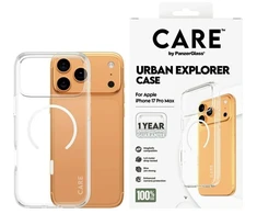 CARE by PanzerGlass Pagrindinis Miesto tyrinėtojo dėklas su balta MagSafe jungtimi, skirtas iPhone 17 Pro Max - Skaidrus