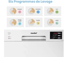 COMFEE kompaktinė laisvai pastatoma indaplovė 6 komplektams, 47 dB, KWH-TD602E-W-FR