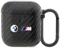 Dėklas AirPods 1/2 juodas/juodas Anglies pluošto dvigubo metalinio logotipo dizainas BMW