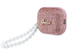 „Guess“ blizgučių perlų dirželio dėklas, skirtas „AirPods Pro 3“ ausinėms - Rožinė