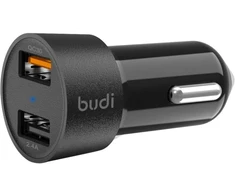 Dėklas Budi - QC 3.0/2 USB automobilinis įkroviklis su LED indicator