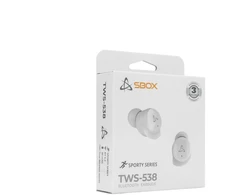 Dėklas Baltos belaidės Bluetooth ausinės į ausį Sbox EB-TWS538