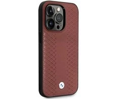 Dėklas BMW BMHCP14L22RFGR iPhone 14 Pro 6.1 bordo/burundy odinis deimantinio rašto