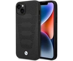 Dėklas BMW BMHCP14S22RPSK Apple iPhone 14 / 15 / 13 6.1″ juodos spalvos Leather Seats Pattern