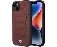 Dėklas BMW BMHCP14S22RPSR Apple iPhone 14 / 15 / 13 6.1" bordo spalvos odinės sėdynės su raštu