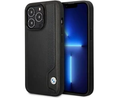 BMW BMHCP14X22RBDK dėklas Apple iPhone 14 Pro Max 6.7″ juodos spalvos kietas dėklas Leather Mėlyna Dots