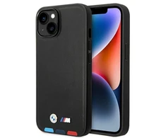 Dėklas BMW BMHMP14M22PTDK Apple iPhone 14 Plus / 15 Plus 6,7″ juodos spalvos Leather Stamp Tricolor Magsafe
