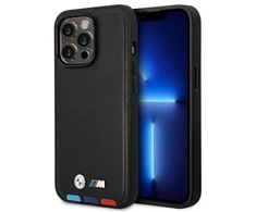 Dėklas BMW BMHMP14X22PTDK Apple iPhone 14 Pro Max 6,7″ juodos spalvos Leather Stamp Tricolor Magsafe