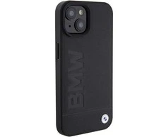 Dėklas BMW MagSafe Leather Hot Stamp ant iPhone 15 Plus - juodos spalvos