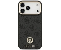 Guess 4G Srtass Logo & Big Strap Metal Mygtukai MagSafe dėklas skirtas Apple iPhone 17 Pro Max juodos spalvos