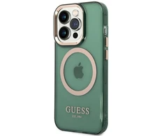 Dėklas Guess Gold Outline Translucent MagSafe prie iPhone 14 Pro - žalia spalva