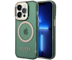 Dėklas Guess Gold Outline Translucent MagSafe prie iPhone 14 Pro - žalia spalva
