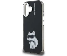 Karl Lagerfeld IML Aquarelle Choupette dėklas Apple iPhone 16 juodos spalvos