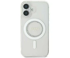 Guess GUHMP16MPFTDTEH Apple iPhone 16 Plus 6.7" baltos spalvos kietas dėklas IML Rhinestones MagSafe