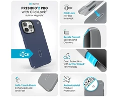 Speck Presidio2 Pro ClickLock &amp; MagSafe - dėklas skirtas Apple iPhone 16 Pro Max Coastal Mėlyna / Dust Pilkas / Baltas