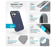 Dėklas Speck Presidio2 Pro ClickLock &amp; MagSafe do iPhone 16 tamsiai mėlyna
