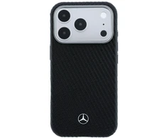 Mercedes PU Leather Semi Wrap MagSafe dėklas skirtas Apple iPhone 17 Pro Max juodos spalvos