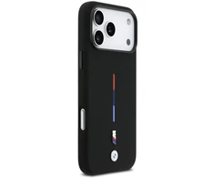 BMW M Silicon Tricolor Line MagSafe dėklas skirtas Apple iPhone 17 Pro Max juodos spalvos