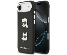 Karl Lagerfeld FW Grained Karl &amp; Choupette Heads Pins &amp; Logo Dėklas Apple iPhone Air juodos spalvos