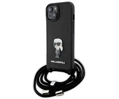 Dėklas Karl Lagerfeld Crossbody Saffiano Monogram Metal Pin Karl &amp; Choupette na iPhone 15 - Juodos spalvos