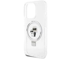Dėklas Karl Lagerfeld Ring Stand Karl&amp;Choupettte MagSafe do iPhone 14 Pro - baltas