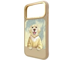 „Nimmy Gentle Pets“ serijos šunims skirtas „MagSafe“ dėklas, skirtas „iPhone 17 Pro“ – ruda