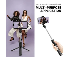 Stovas „Crong SelfieGo Lite“ – kompaktiškas „Bluetooth“ asmenukių lazdos trikojis (juodas)