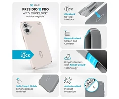 Dėklas Speck Presidio2 Pro ClickLock &amp; MagSafe do iPhone 16 Plus smėlio spalva