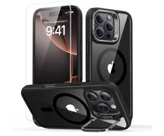 ESR Classic Hybrid Kickstand Halolock MagSafe with Stand + Tempered Glass Apple iPhone 16 Pro Max – dėklas telefonui skaidrus with dėklas telefonui juodos spalvos Frame