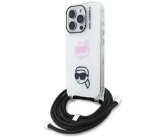 Karl Lagerfeld IML per petį nešiojamas Karl&amp;Choupette dėklas iPhone 16 Pro telefonui - Baltas