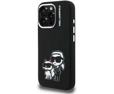 „Karl Lagerfeld“ silikoninis „Karl&amp;Choupette Sketch MagSafe“ dėklas, skirtas „iPhone 16 Pro“ – Juodas