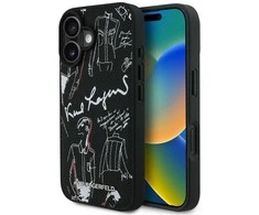 „Karl Lagerfeld“ grūdėto rašto ir logotipo „MagSafe“ dėklas, skirtas „iPhone 16“ – Juodas