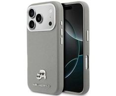 Karl Lagerfeld dėklas, skirtas IPHONE 17 Pro Max, suderinamas su MagSafe KLHMP17X6PFKCLG (PU FW W/ K&amp;C galvutės smeigtuku), pilka