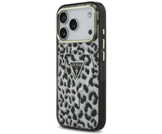 „Guess“ leopardo rašto blizgučių rašto „MagSafe“ dėklas, skirtas „iPhone 17 Pro Max“ – Juodas