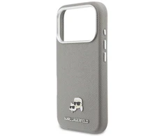 Karl Lagerfeld dėklas, skirtas IPHONE 17 Pro, suderinamas su MagSafe KLHMP17L6PFKCLG (PU FW W/ K&amp;C galvutės smeigtuku), pilka