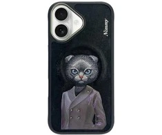 Dėklas telefonui juodas su magnetu ir katino piešiniu iPhone 16 Nimmy